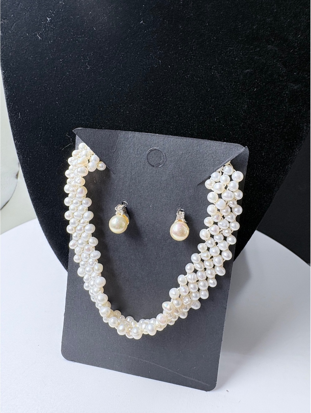 Vtg AVON Faux Pearl Woven Chevron Bracelet & Earrings Set